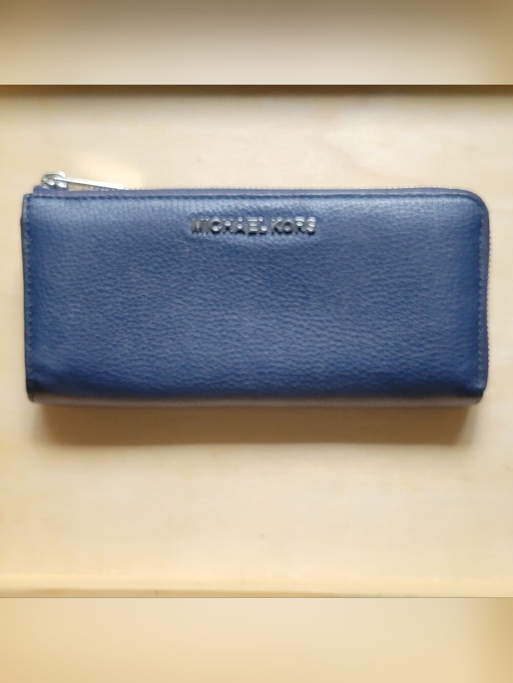 Women's Michael Kors Continental Pebbled Leather Zip Around Wallet Wristlet Navy